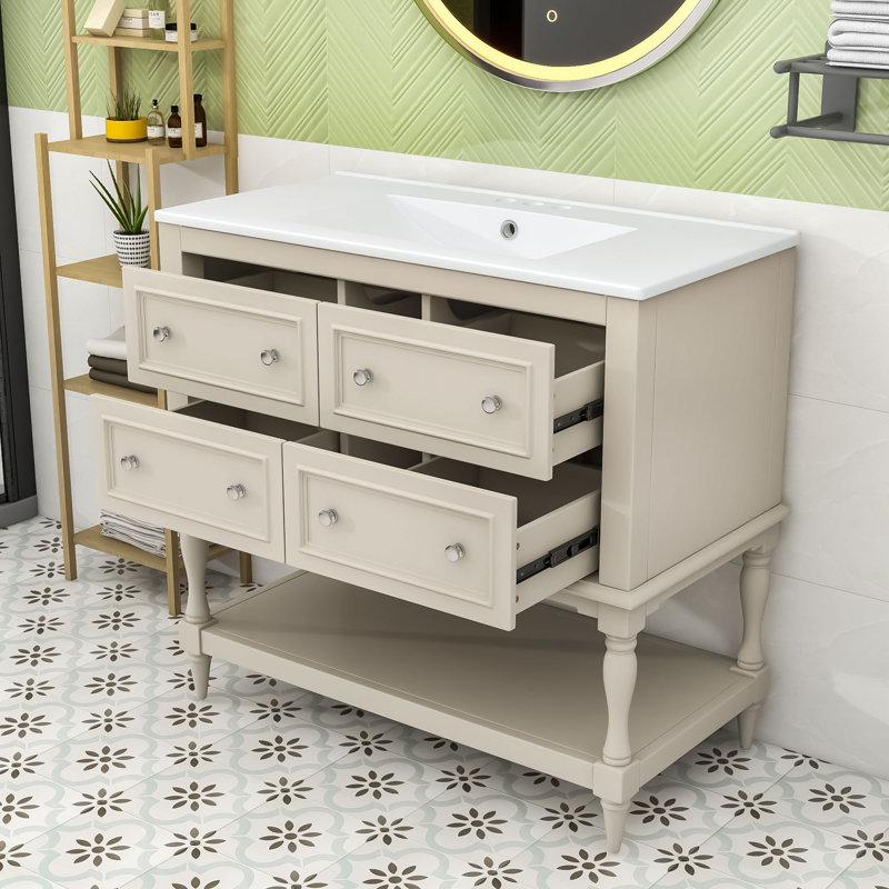Eftime Modern Freestanding Single Bathroom Vanity with Undermount Ceramic Sink and Ample Storage, Beige