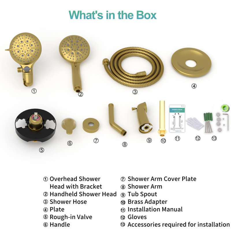 Shower System With Tub Spout, Brushed Gold