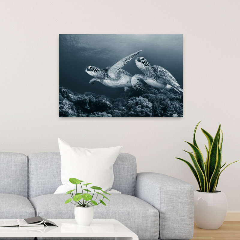 Twin dance Contemporary Turtle Nature Wildlife Wall Art Print 1 Piece Wrapped Canvas Wall Art, 60.96cm H x 91.44cm W