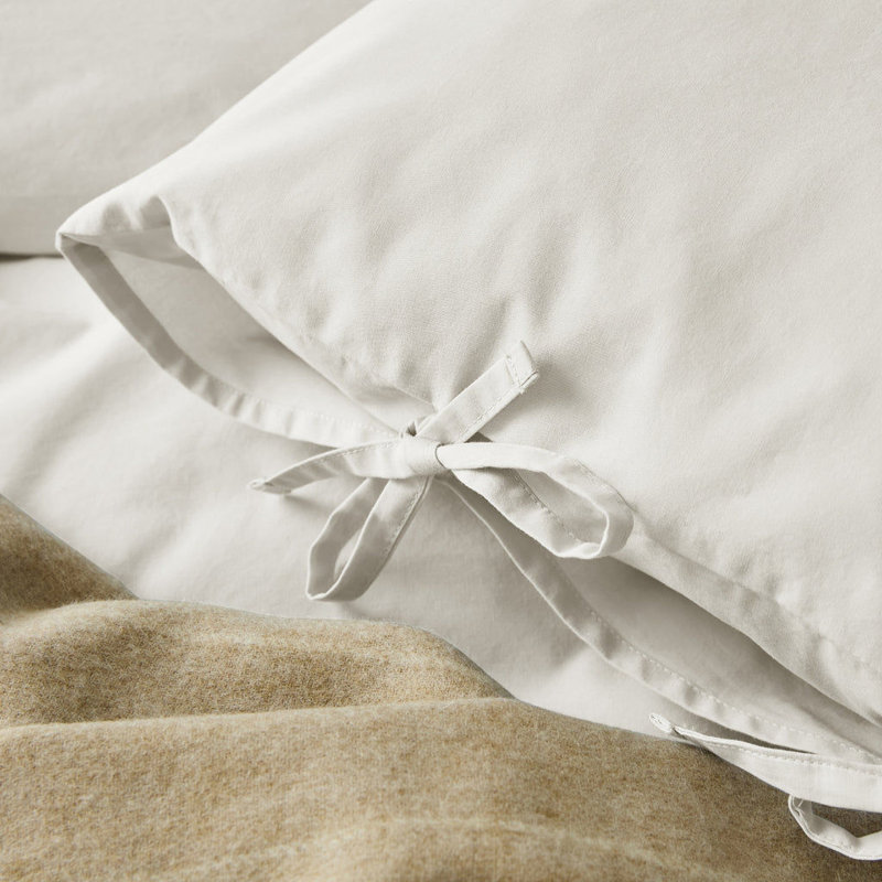 Stiliana 300 Thread Count Stonewashed Cotton Pillowcase Pair with Tie Hem, White