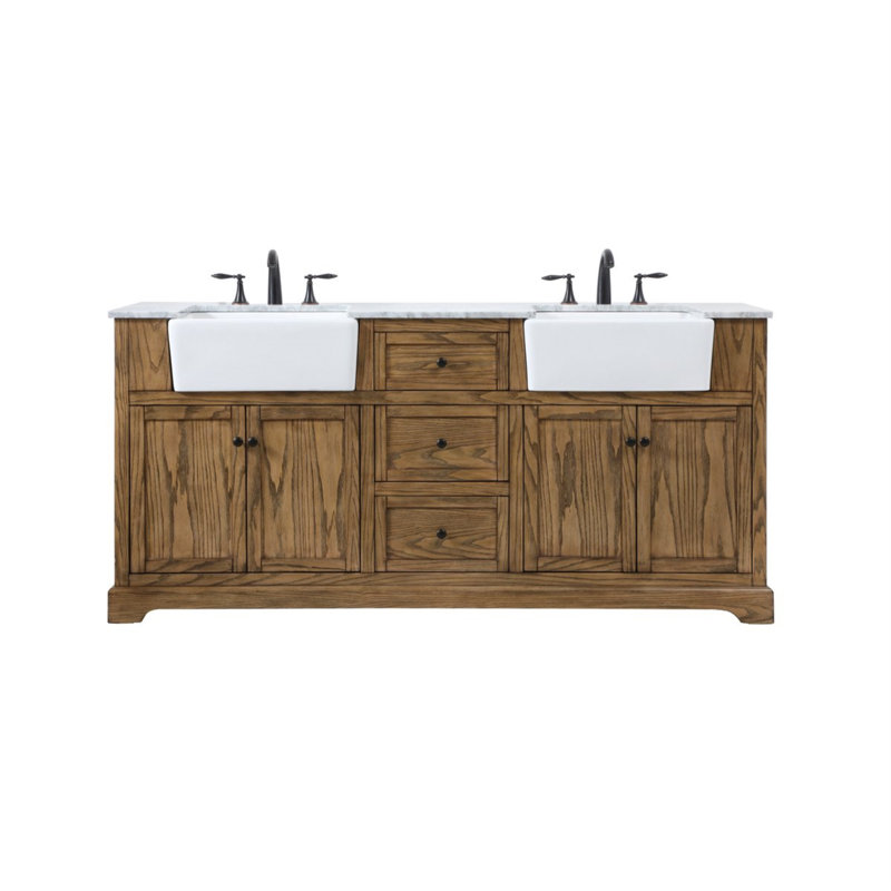 Pardue 72'' Double Bathroom Vanity with Marble Top, Driftwood