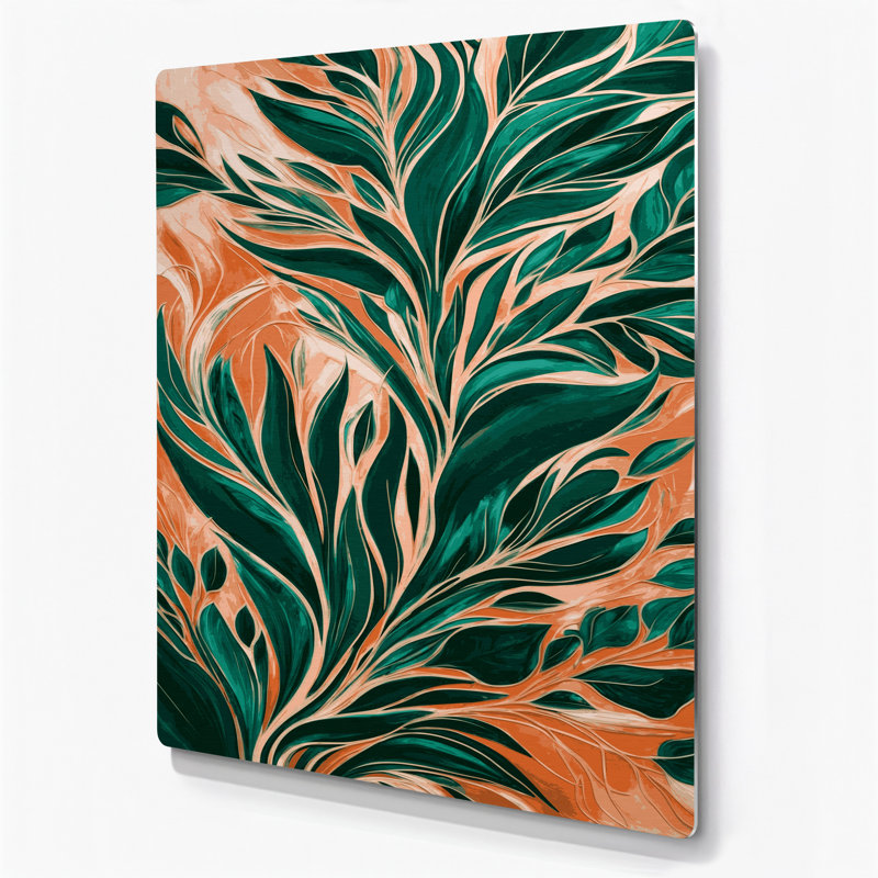 Abstrait floral 35, art mural en métal orange, H 11 po x l 14 po