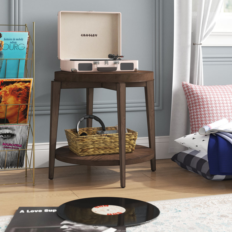 Candica Round Wood End Table with Open Storage Shelf