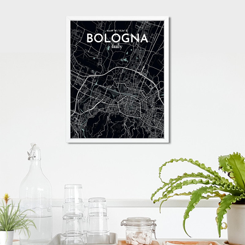 Carte de la ville d'Italie, ensemble d'art graphique non encadré, H 20 po x l 16 po, Gris/noir