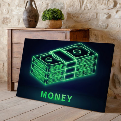 Toile, création d'une œuvre d'art numérique visuellement saisissante mettant en vedette une pile d'art lumineuse illuminée en vert fluo néon sur toile