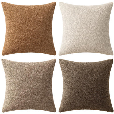 Paquet de 4 housses de coussin décoratif texturé Boucle 18 x 18 pouces brun neutre Accent taies d'oreiller solides Housse de coussin pour maison de campagne moderne Canapé-lit Canapé-lit Décoration intérieure
