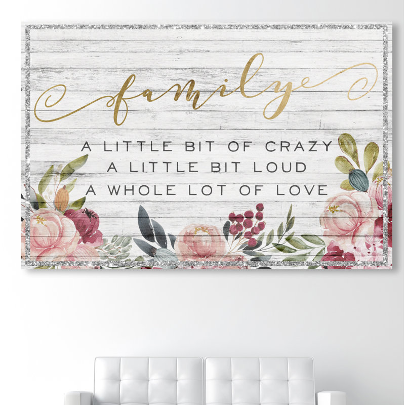 «Family Floral Love» - Art textuel, H 10 po x l 15 po x 1,5 po, Toile tendue