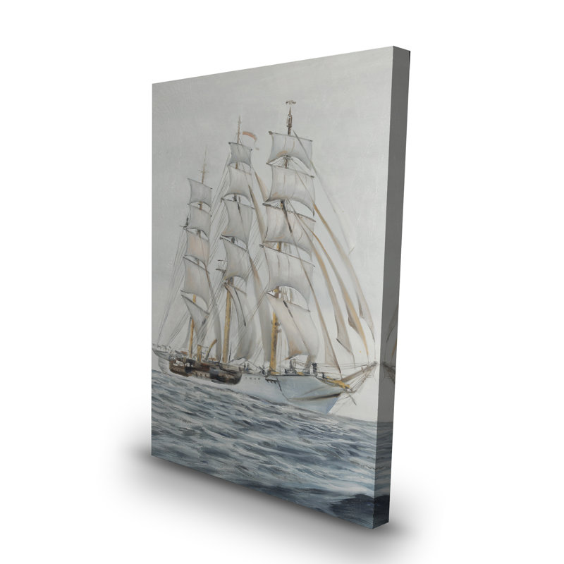Ship by a cloudy day - Livingroom Waves Canvas for Home Decor