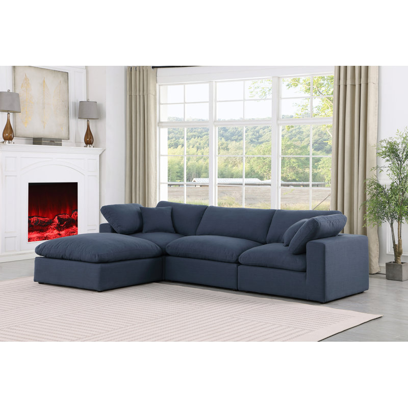 Humfrey Upholstered L-Shaped Sectional Reversible, Navy Linen Textured Fabric