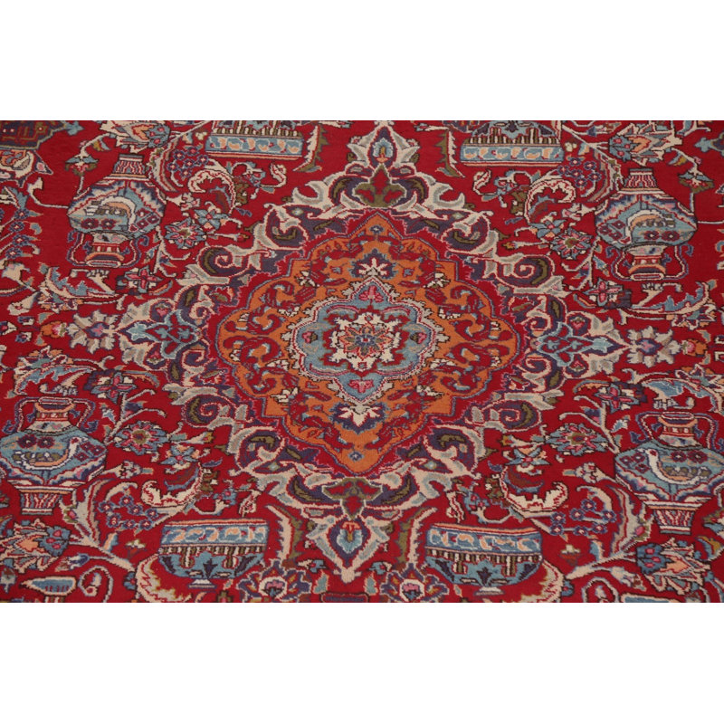 Tapis persan Kashmar en laine rouge rétro noué à la main 10 x 13