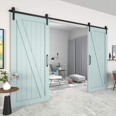 Matte Black Steel Double Door Barn Door Hardware Kit Standard Double