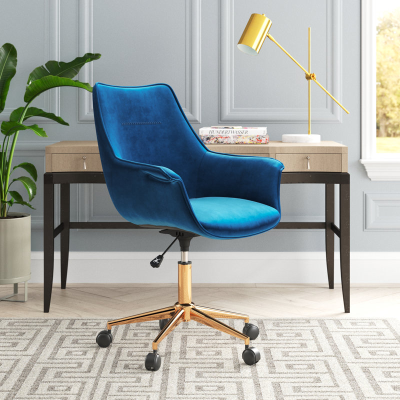 Chaise de travail en velours Garrow, bleu