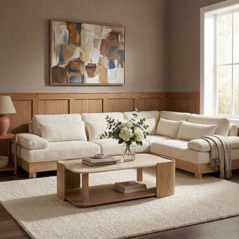 Canapé modulaire 4 pièces en tissu de chenille 127,75 po Turin, Natural, Tissu chenille crème
