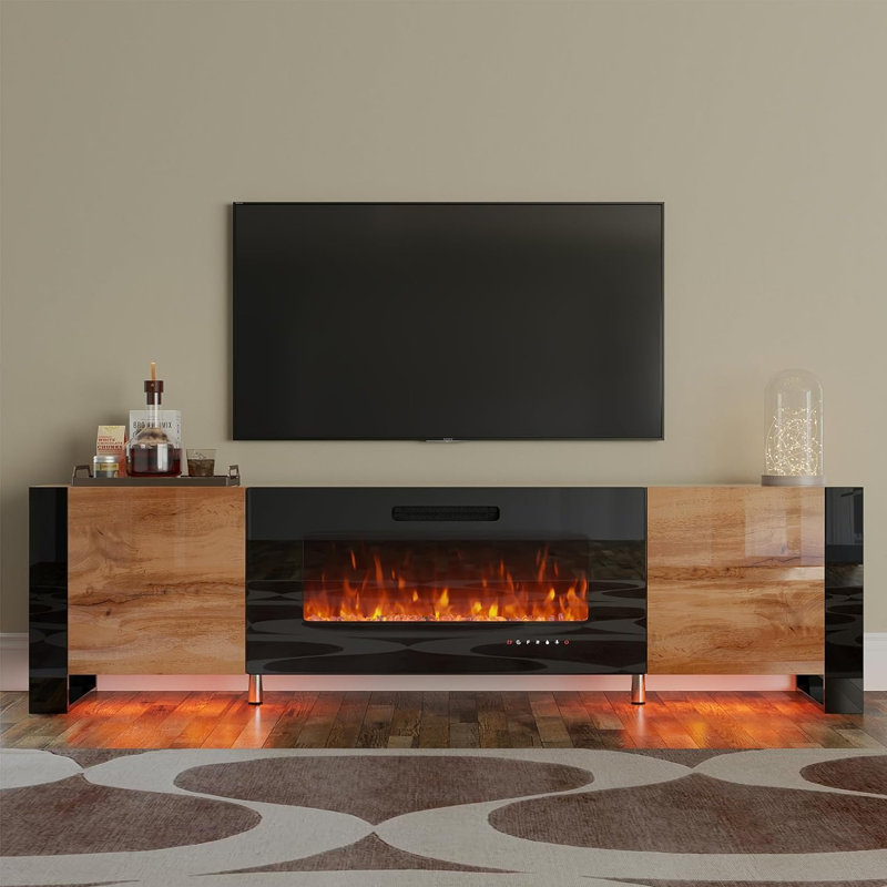 Crédence de rangement Pittston avec foyer inclus, Brun / noir, 70"