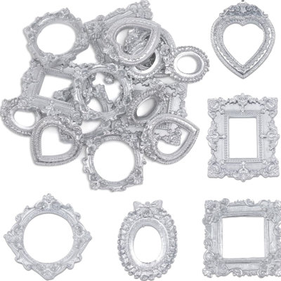 Mini Vintage Resin Photo Frames Set Of 25 Silver Antique Decor