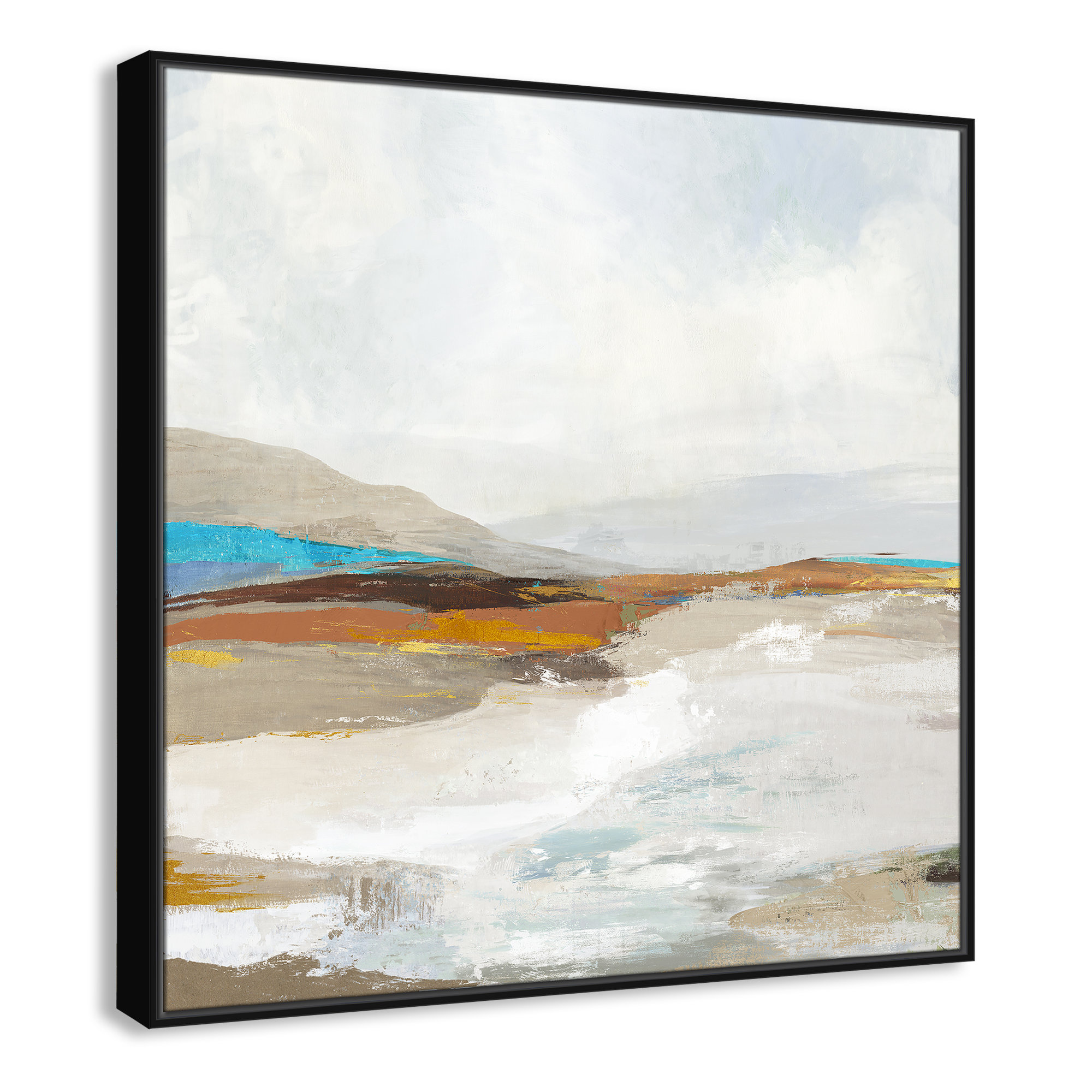 Soft Sea I by Allison Pearce - Floater Frame Print on Canvas, 37.5" H x 37.5" W, Black Framed