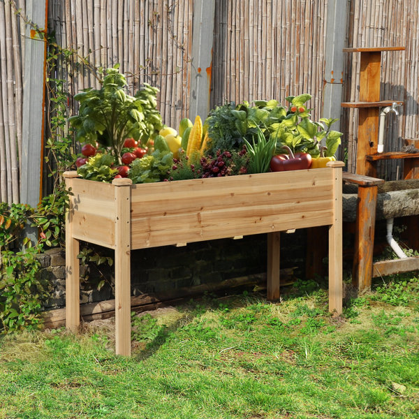Ataliah Wood Elevated Planter with Fabric Liner & Drainage Holes