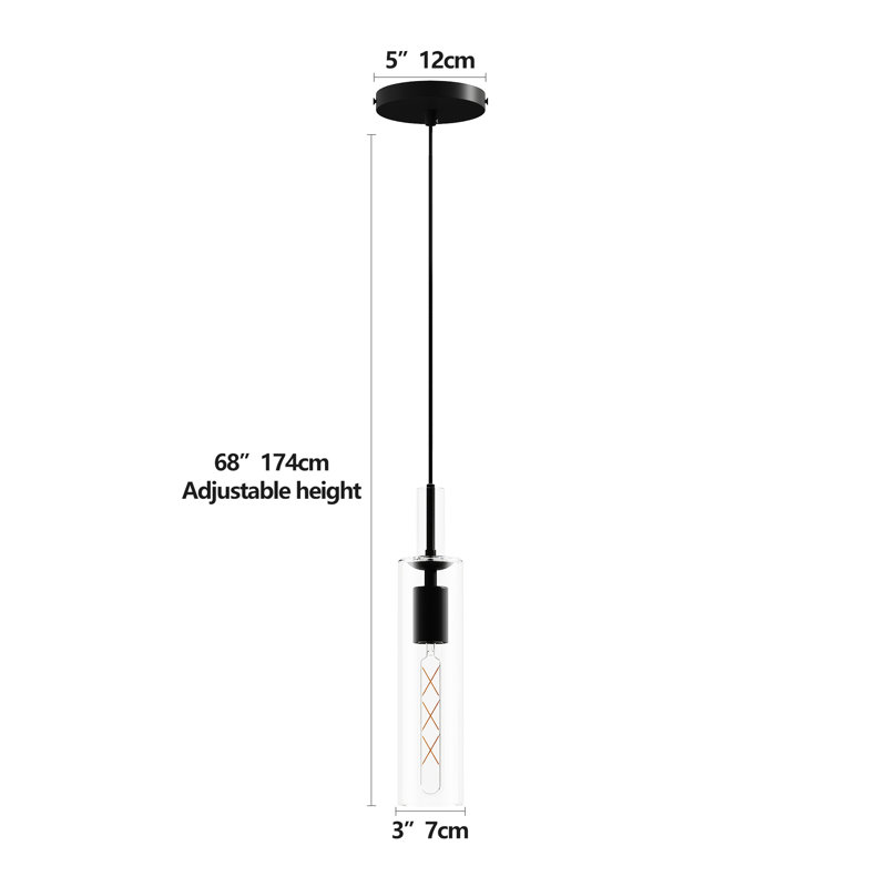 3 Pack Adjustable Modern Glass Black Pendant Lights For Kitchen Island, Dining Room, Living Room - E26 Socket, 14 68 Inches Height Customizable, Canopy, Matte Base, Installation To Adjustable, Base