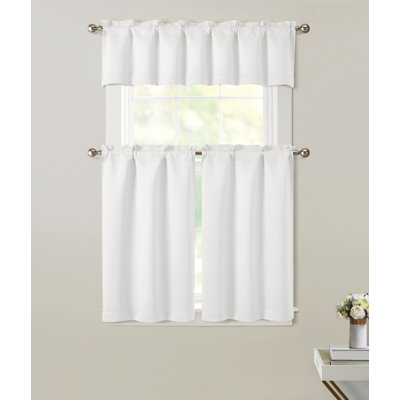 3 Piece Room Darkening Rod Pocket Cafe Kitchen Curtain Tier & Valance Set