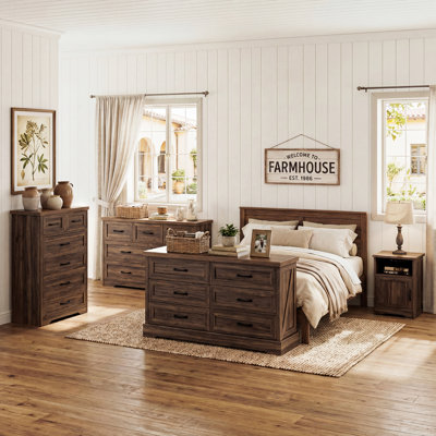Ensemble de chambre à coucher 4 pièces Oakridge - Commode 7 tiroirs, commode 6 tiroirs, commode 6 tiroirs et 2 tables de chevet avec éclairage à DEL et prises de courant