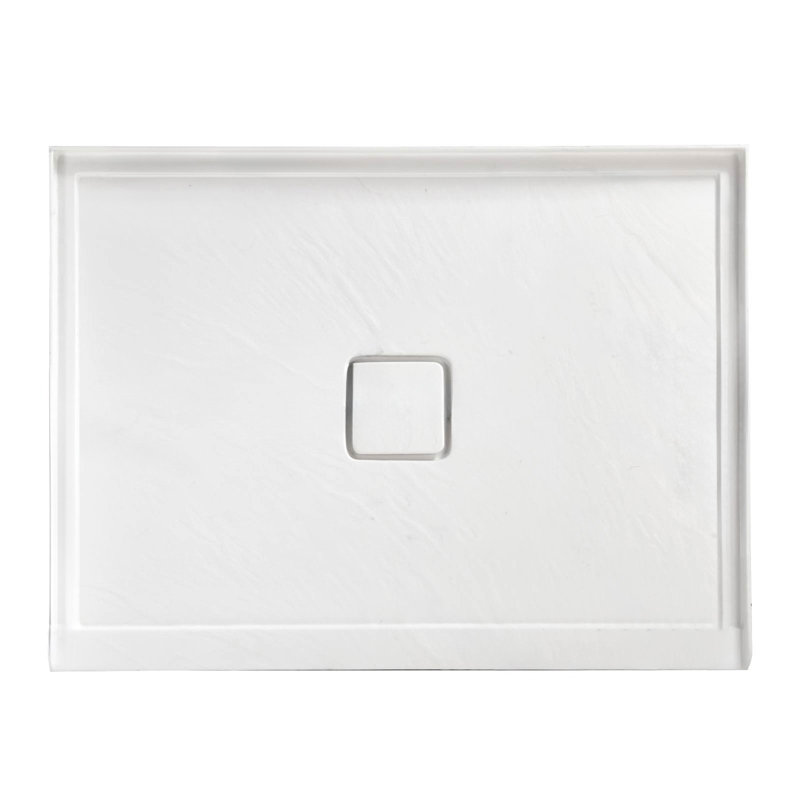 60"x36" Solid Surface Single Threshold Shower Pan Base With Drain Cover Included, Textured Surface Slip-Resistant Shower Base Pan, White, Center Drain