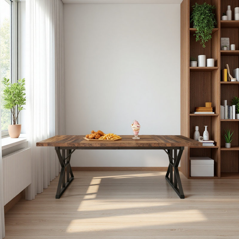 Kitchen Table,Rustic Dining Table, Brown, Black