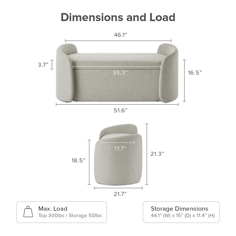 Jayren Upholstered Storage Bench, Light Gray Fabric