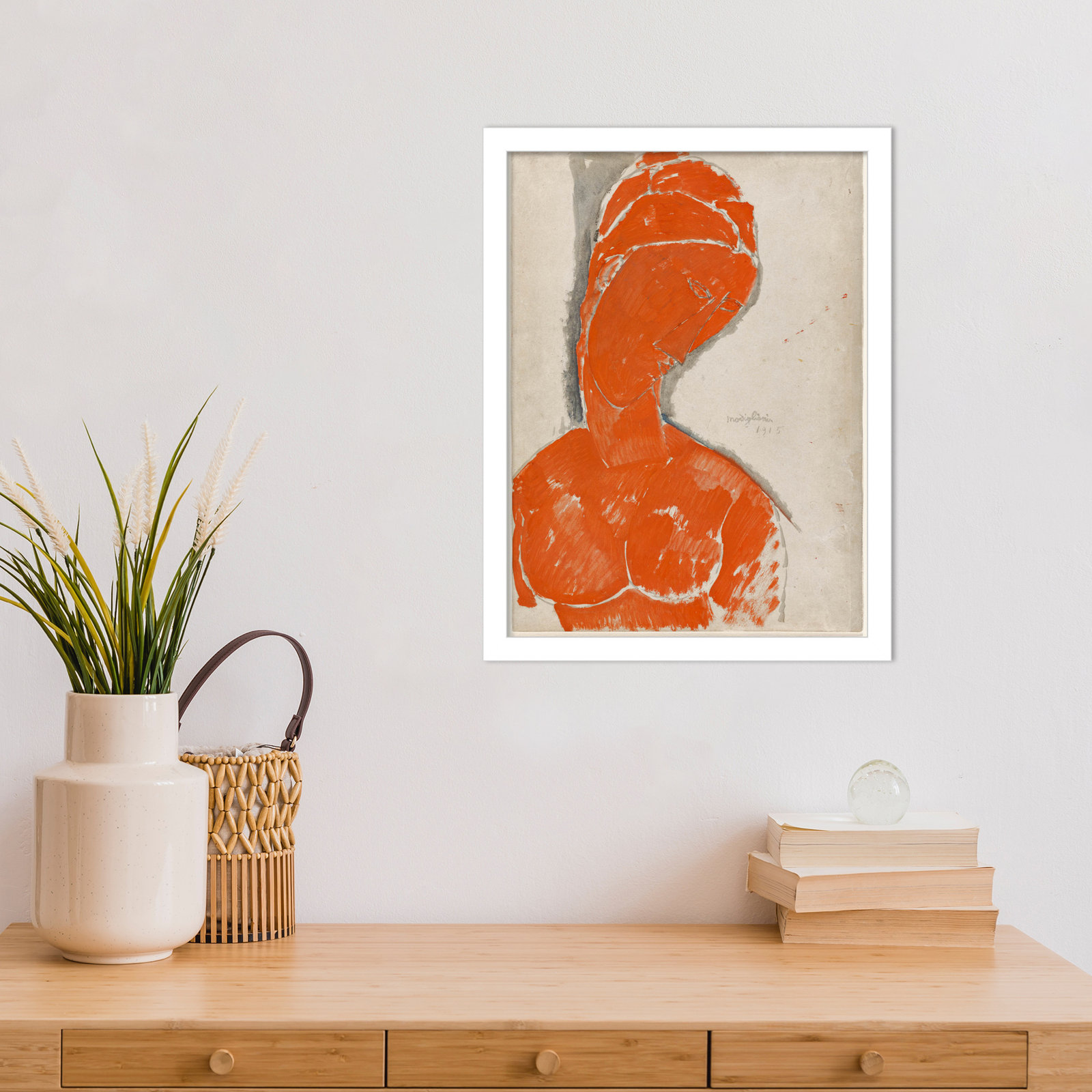 Rune "Female Bust in Red" Print, White, 17" H x 13" W