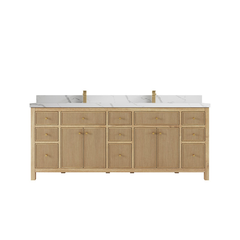 84'' Double Bathroom Vanity with Quartz Top, Calacatta Laza, White