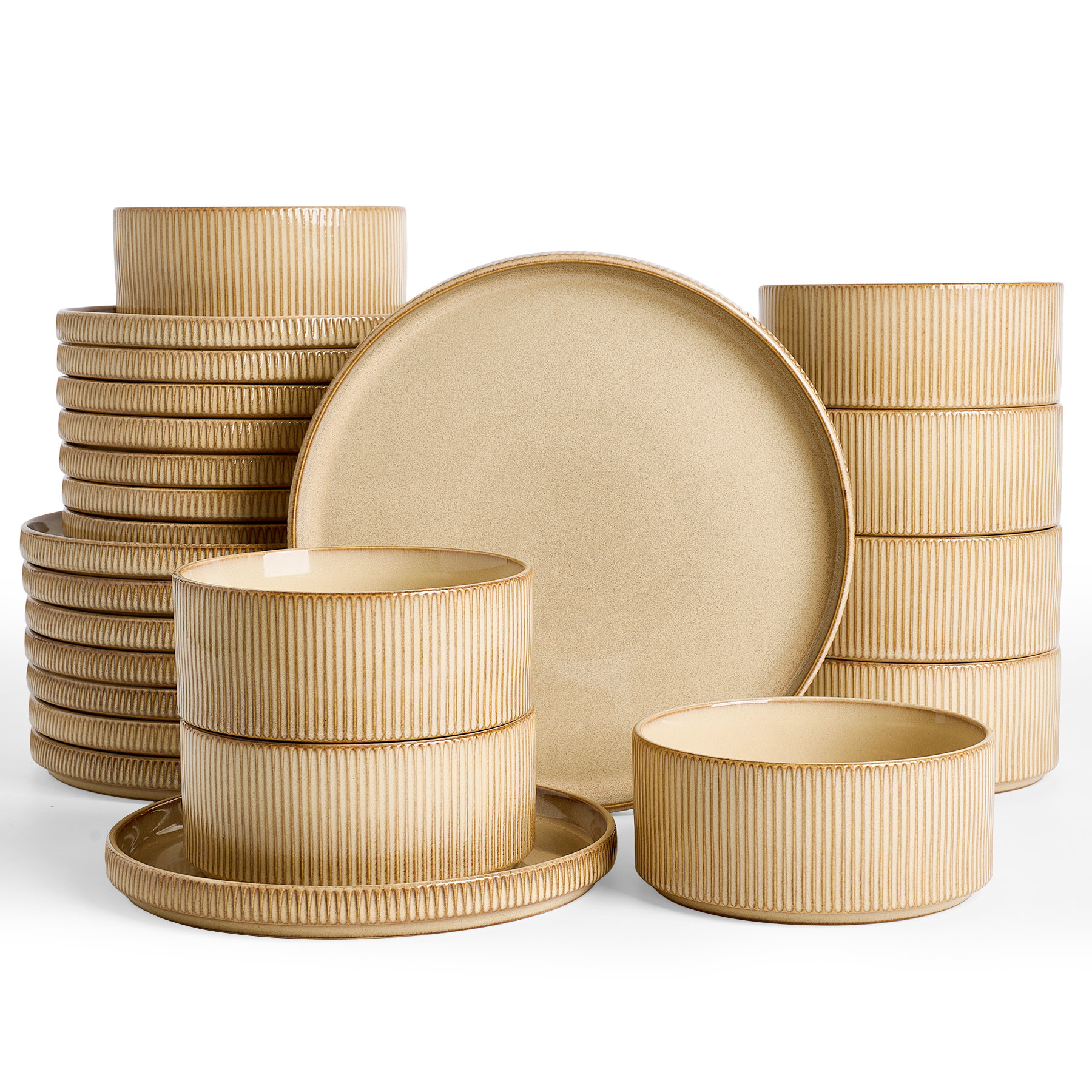 24-Piece Stoneware Dinnerware Set, Microwave & Dishwasher Safe - Service for 8 - Cream