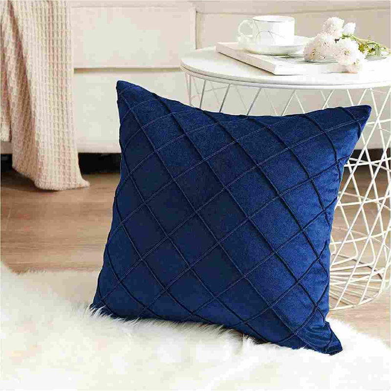 Throw Velvet Self Cross Cushion Covers, NO INSERTS, Dark Blue, 14" x 20", Rectangular