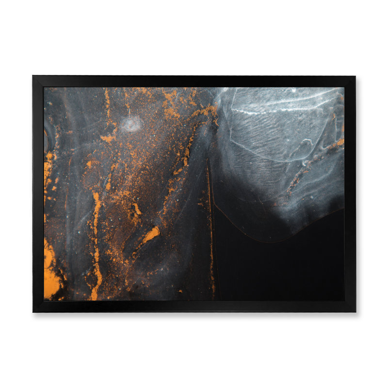 Gloden - Marbre noir et gris, art ondulations VI - décoration murale sur toile glam, Toile avec cadre noir