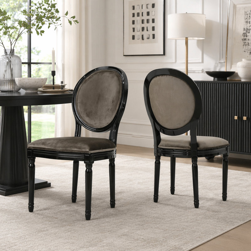 Ensemble de 2 chaises de salle à manger en velours style campagne française, Tissu gris foncé