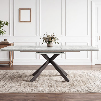 62.4" To 78.15" Modern Extendable Dining Table With Black X-leg Base