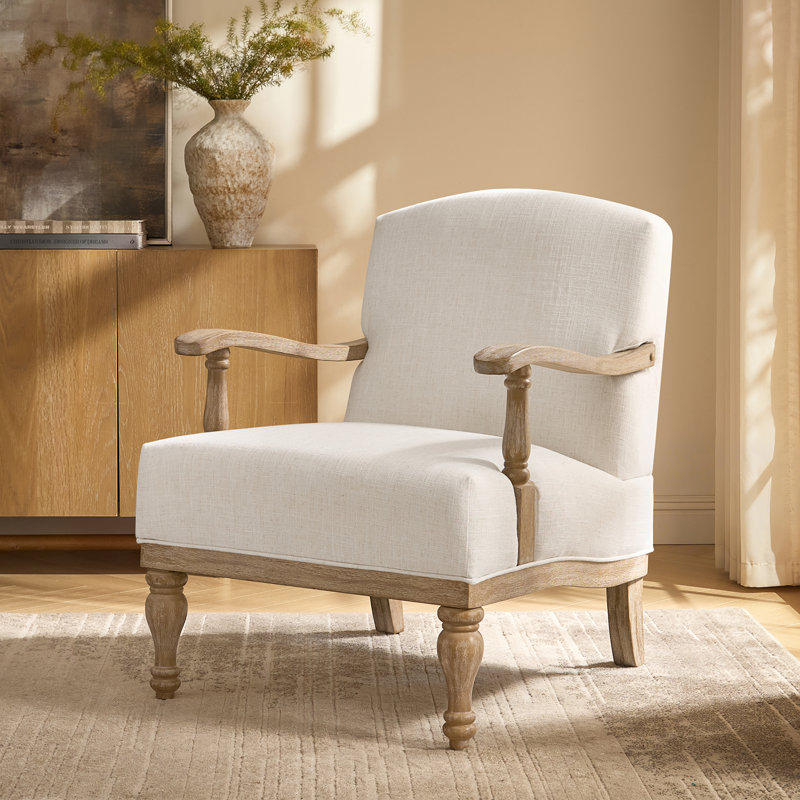 Chaise d'appoint de style campagnard avec accoudoirs en bois massif Williamstown l 27,75 po, Blanc