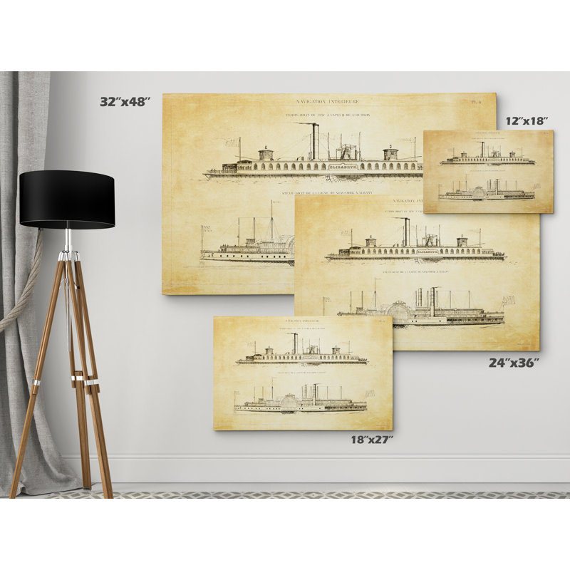 « rétro italien steamboat stencil i », impression, H 18 po x l 27 po x P 1,5 po, Toile tendue