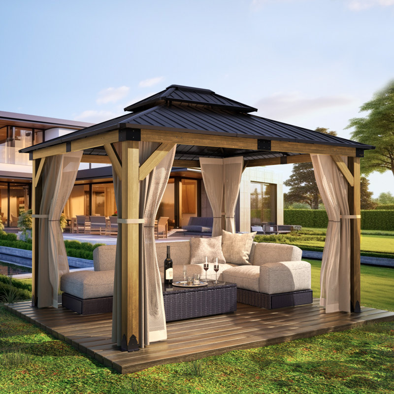 Solid Patio Gazebo, Wood, 10 Ft. H x 12 Ft. W x 10 Ft. D