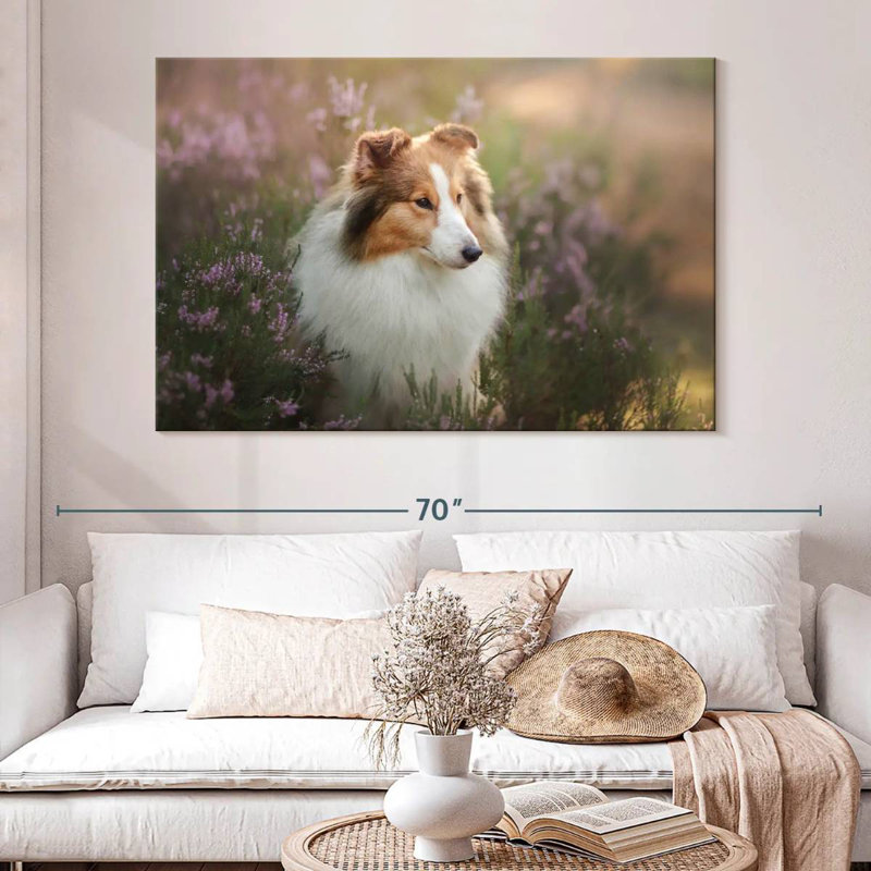 Sheltie And Flowers, 34" H x 51" W