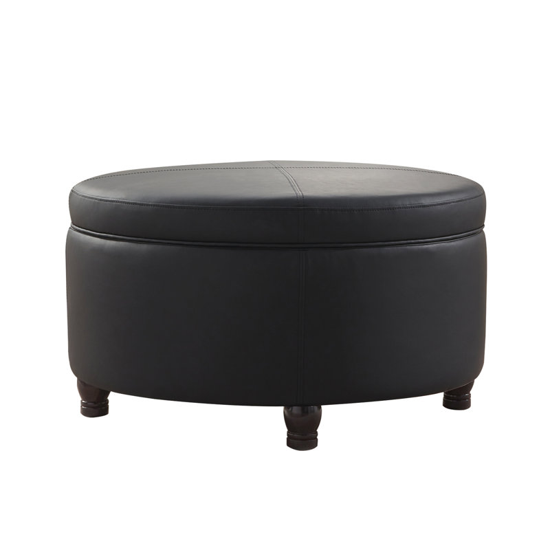 Repose-pieds rond avec rangement en similicuir Duanys, Noir, noir, noir, noir