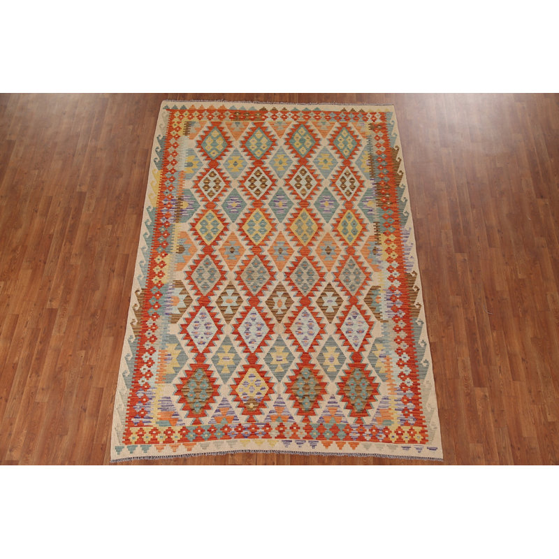 Tapis géométrique en laine Kilim 7 x 7