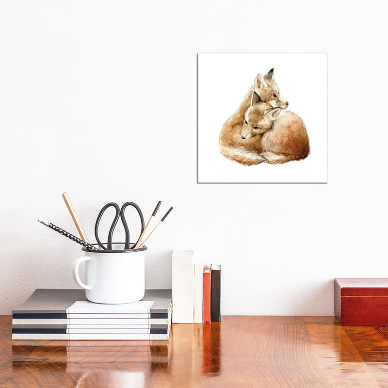 Cuddling Foxes by Wandering Laur - Wrapped Canvas Painting, 30.48 cm H x 30.48 cm W