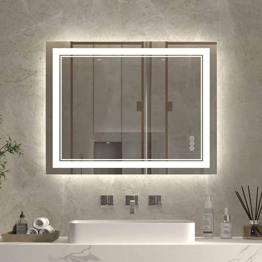 Wall Mount Anti-Fog Oversized Frameless Lighted Bathroom Mirror/ LED Bathroom Mirror Wrought Studio™ 