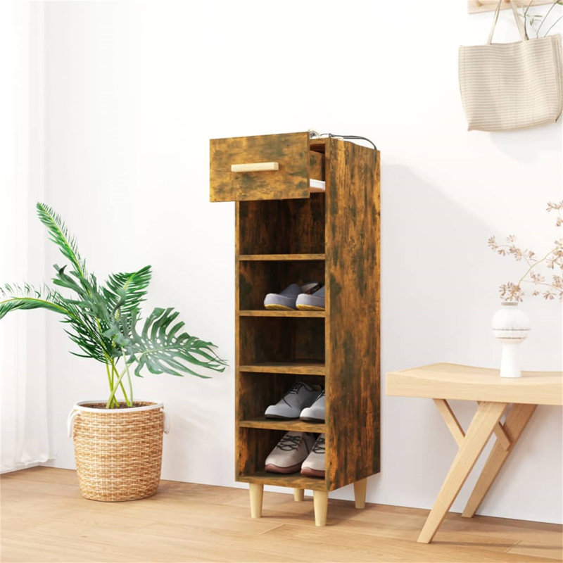 5 Pair Shoe Storage Cabinet, Smoked Oak