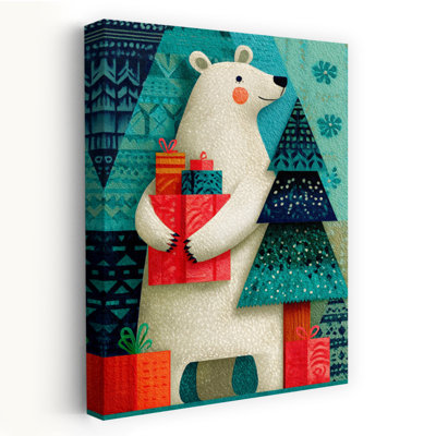 Festive Polar Bear Gifts Abstract Contemporary Christmas Tree Bear Winter Landscape Wall Art