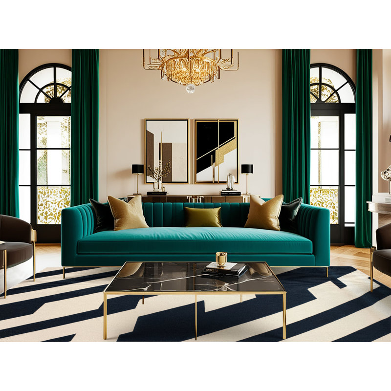  Tapis lavable rayé bleu marine crème, Rectangle 6 pi x 9 pi