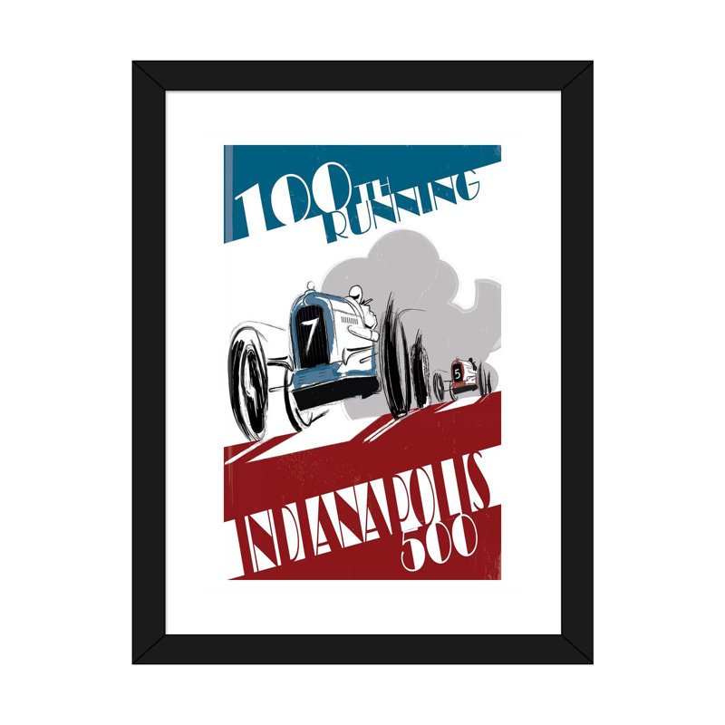 " Indy 500 " by Fly Graphics, 24" H x 16" W x 1" D, Black Framed Paper, White
