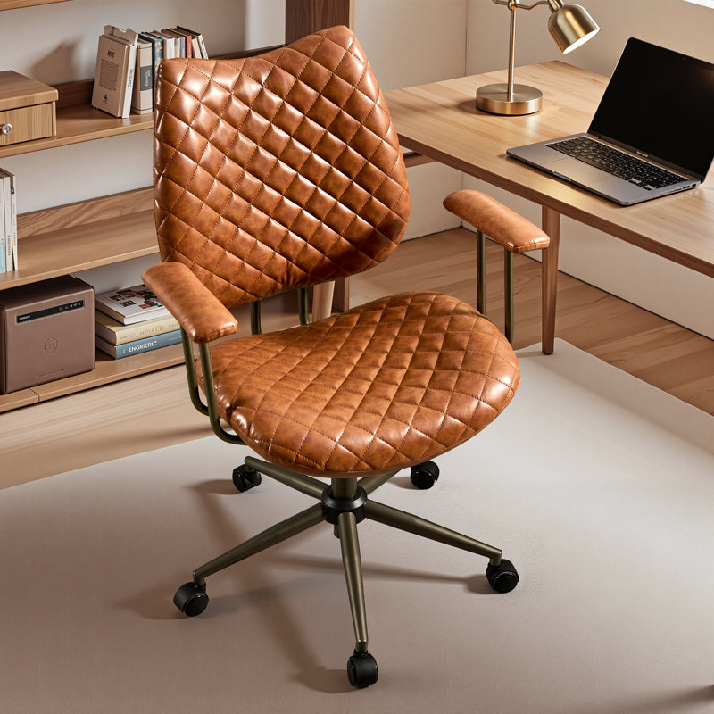 Ergonomic Office Desk Chair With Arms, Pu Or Suede Leather, Adjustable Swivel For Home, Dorm, Vanity & Study