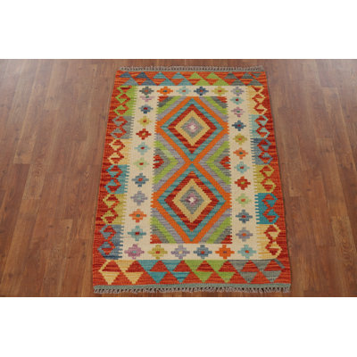Tapis géométrique en laine Kilim