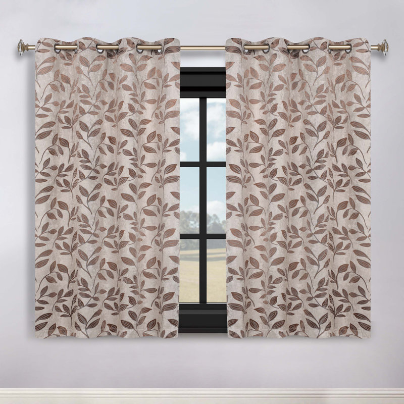 Finklea 100% Polyester Floral Room Darkening Grommet Curtain Panels, Espresso, 70" W x 63" L