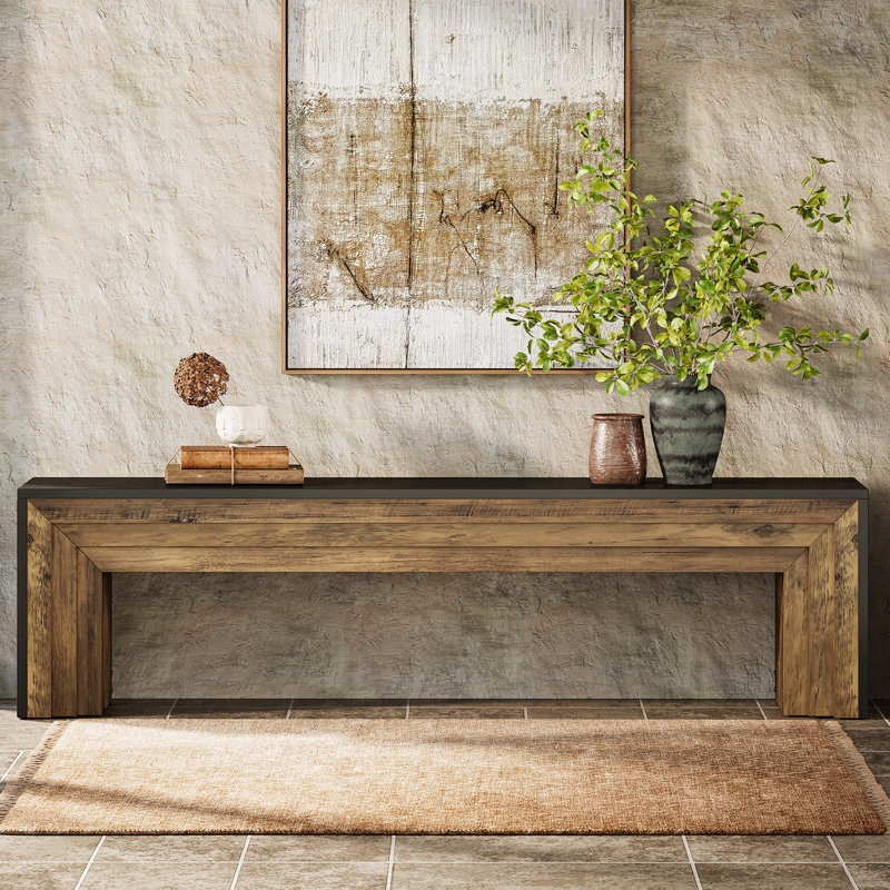 71" Extra Long Entryway Bench, Black/Brown